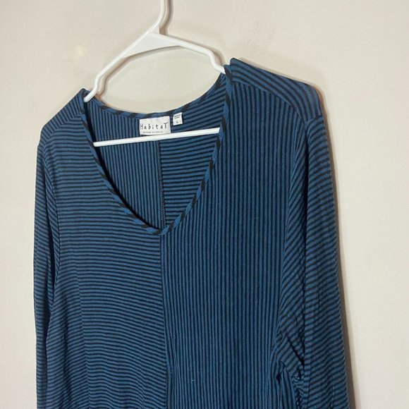 Habitat Women L Striped Top Blue Dolman Sleeve Stretch Shirt Casual Pullover - Picture 2 of 10